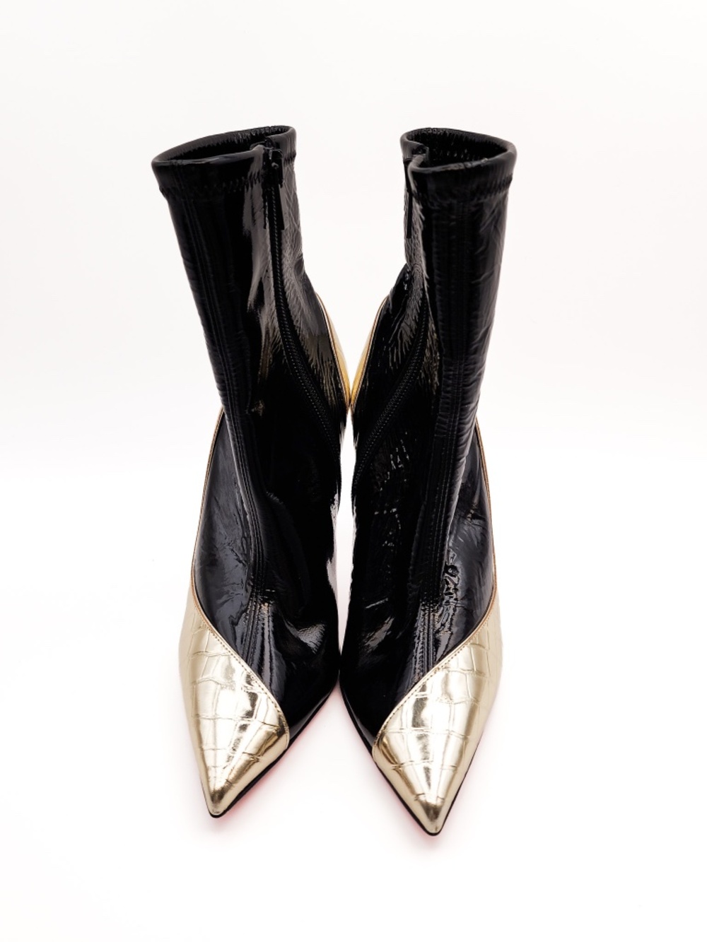Christian Louboutin Bibooty 100 Black Gold Patent Leather Zip Bootie EU 36 - Picture 9 of 11